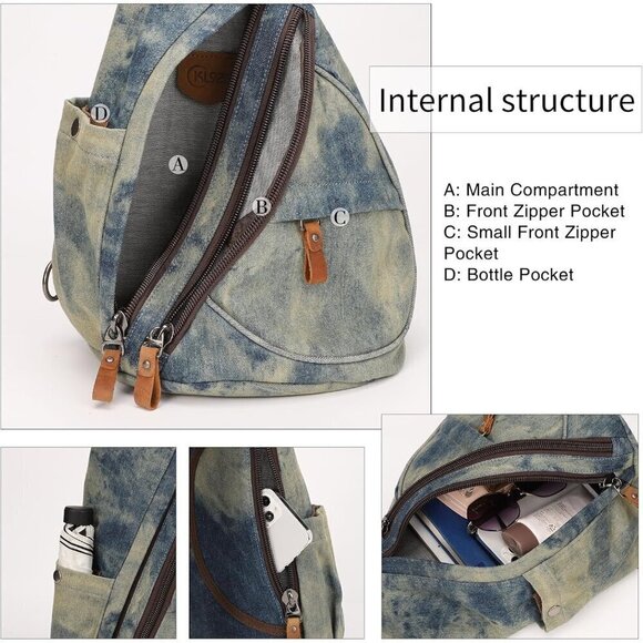 Canvas blue-yellow Sling Bag Small Crossbody Backpack Shoulder for Men Women main image 7